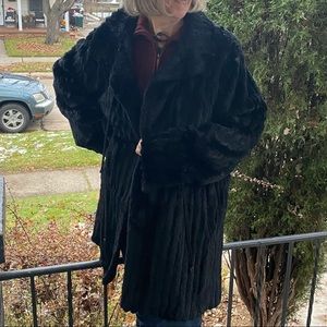 Reversible Faux Fur Jacket Tie Closure Black Size: Large